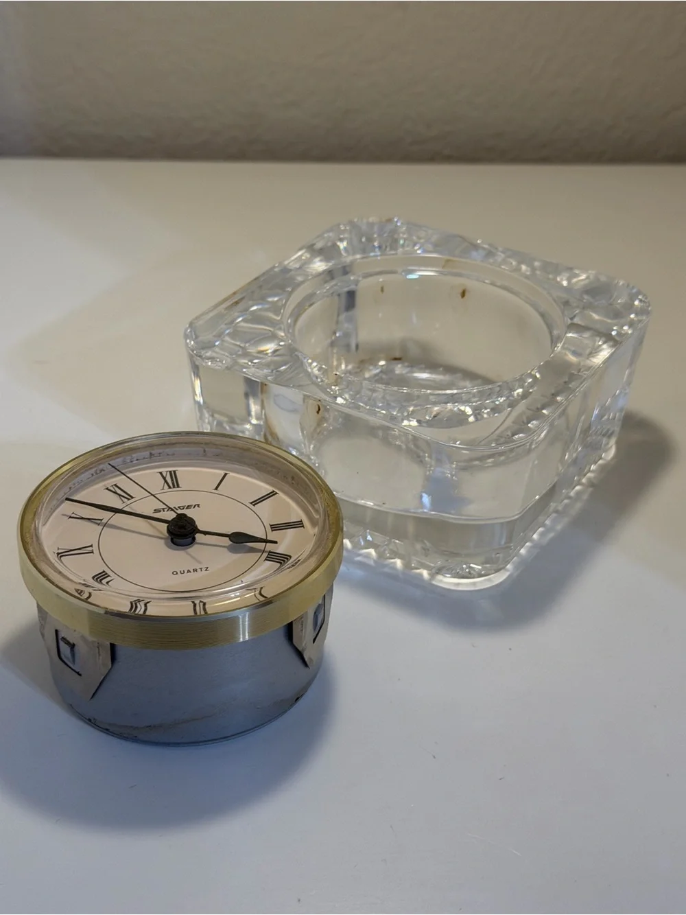 Clear Crystal Table Clock with Gold Accent